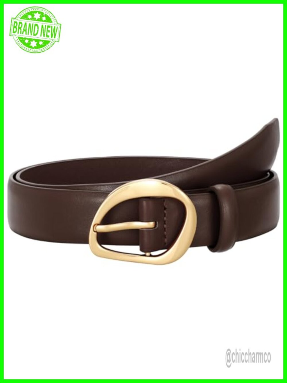 Women's Leather Belt with Gold Buckle Adjustable Fashion Waist Belt for Jeans